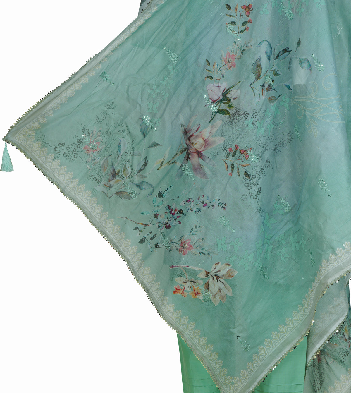 Mint Green Embroidered Cotton Three-Piece Set