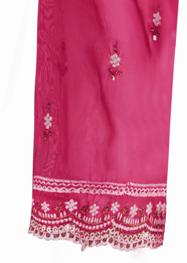 Raspberry Magenta Embroidered Organza Three-Piece Suit