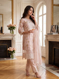Soft Blush Organza Embroidered Three-Piece Set with Pearl Tassel Dupatta