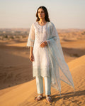 Ivory White and Ice Blue Embroidered Three-Piece Set