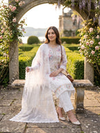 Ivory Blossom Embroidered Organza Three-Piece Suit