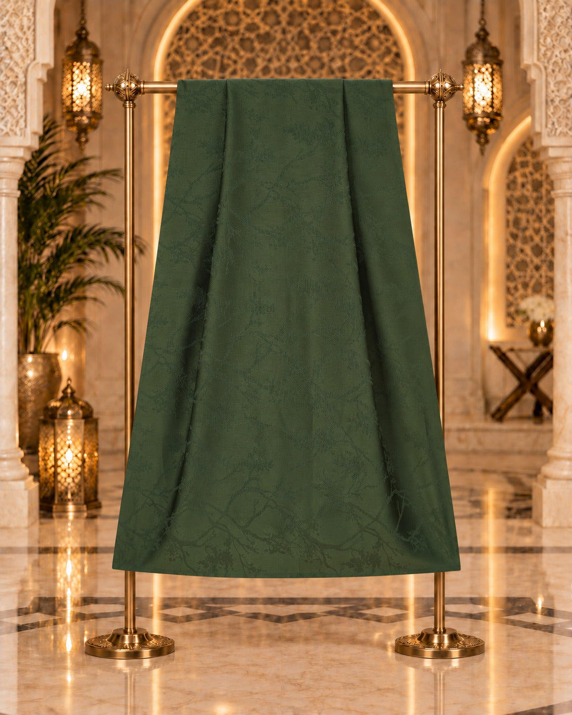 Soft Sage Olive Abaya with Antique Gold Embellished Trim