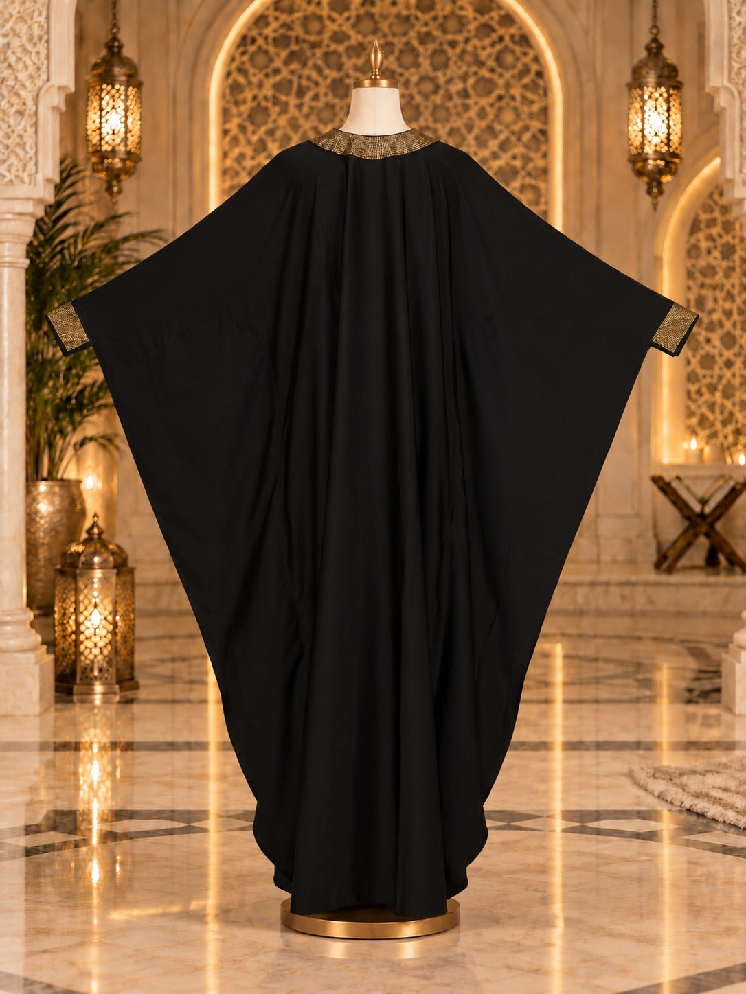 Black &amp; Teal Embroidered Butterfly Abaya with Matching Hijab