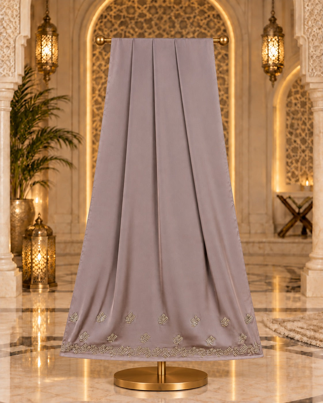 Warm Taupe Embellished Abaya with Antique Gold And Silver Detailing