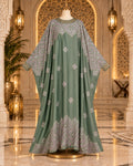 Muted Sage Green Embroidered Butterfly Abaya with Matching Hijab