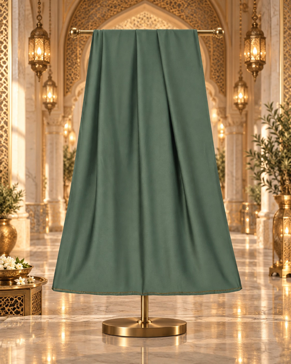 Muted Sage Green Embroidered Butterfly Abaya with Matching Hijab