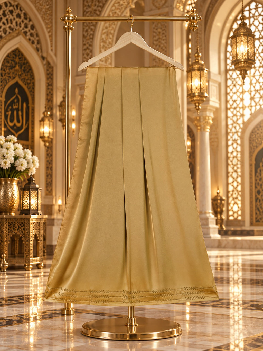 Caramel Brown Layered Abaya with Antique Gold Inner And Matching Hijab
