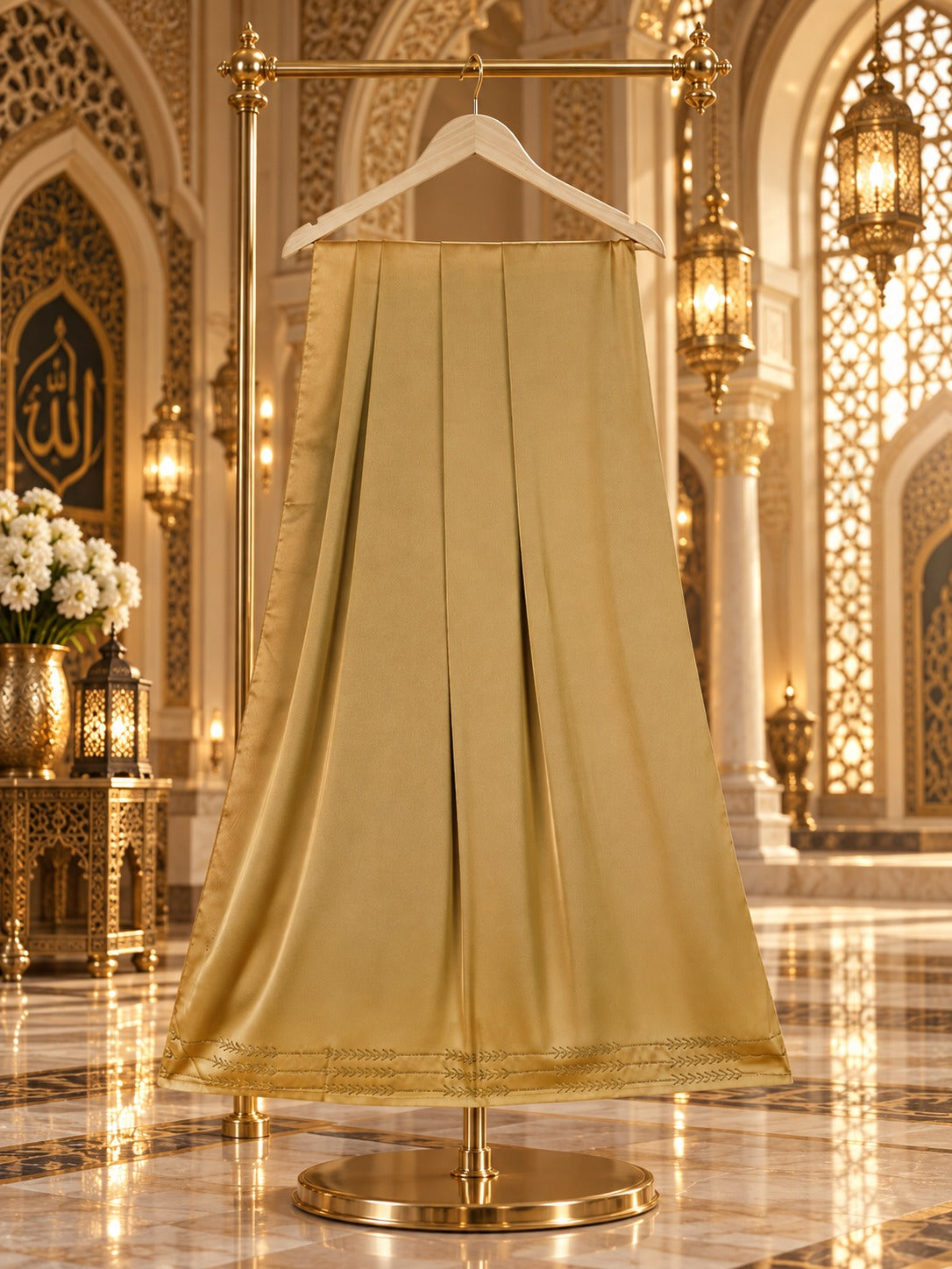 Caramel Brown Layered Abaya with Antique Gold Inner And Matching Hijab