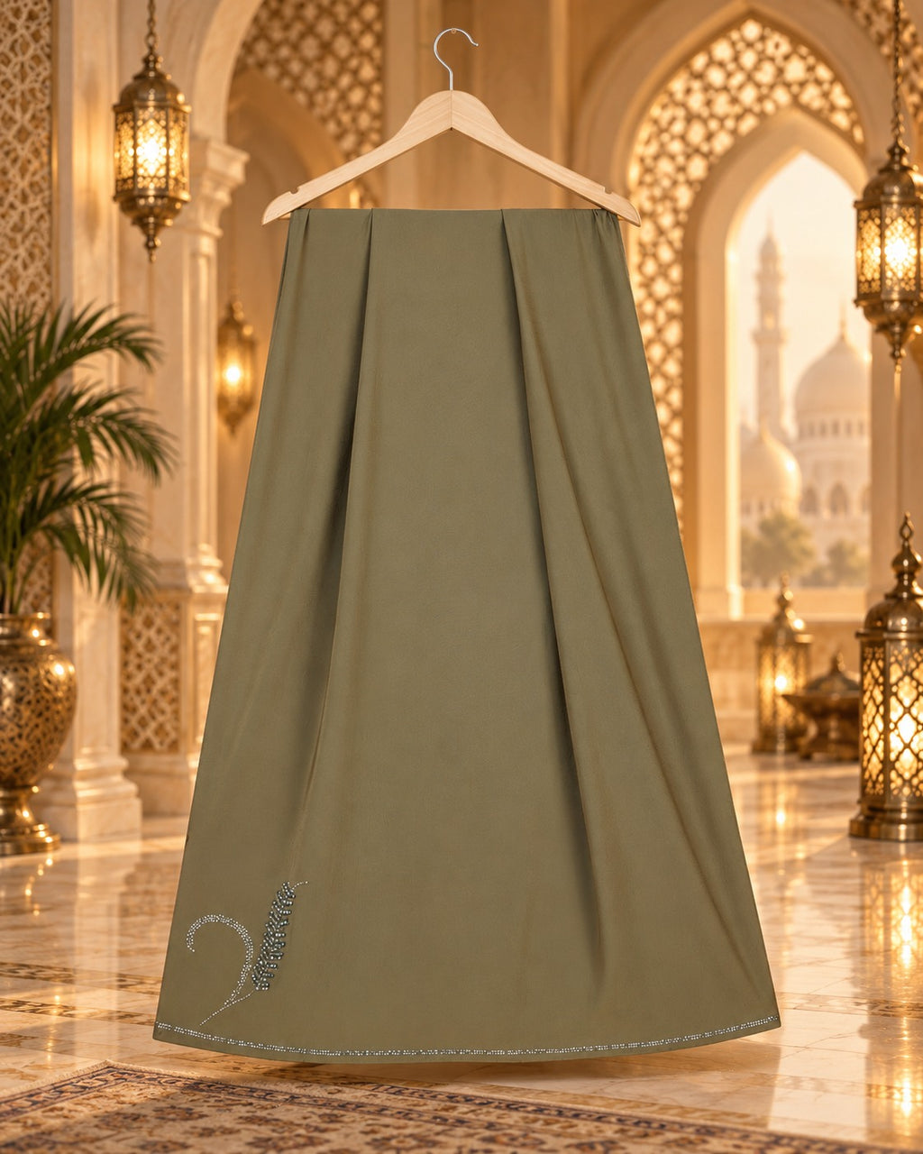 Muted Khaki Taupe Hand-Embellished Abaya with Matching Hijab