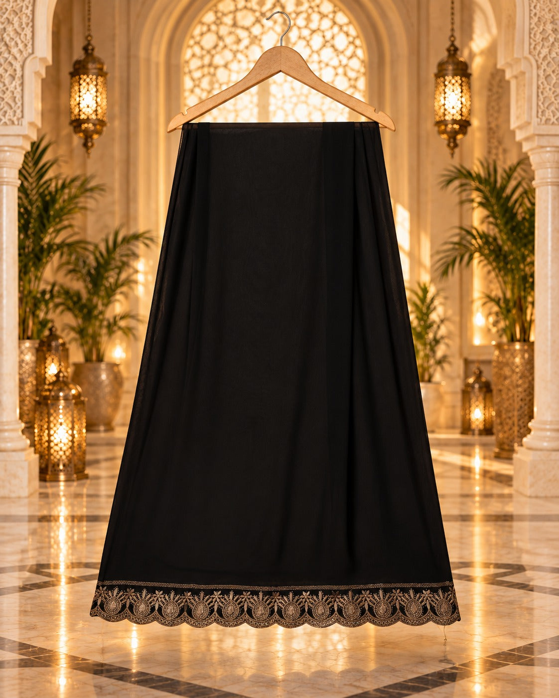 Black And Taupe Embroidered Cape Abaya with Antique Gold Detailing