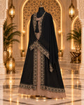 Black And Taupe Embroidered Cape Abaya with Antique Gold Detailing