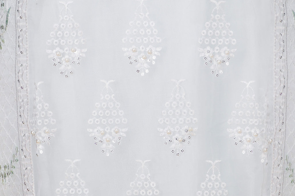 Ivory White and Ice Blue Embroidered Three-Piece Set