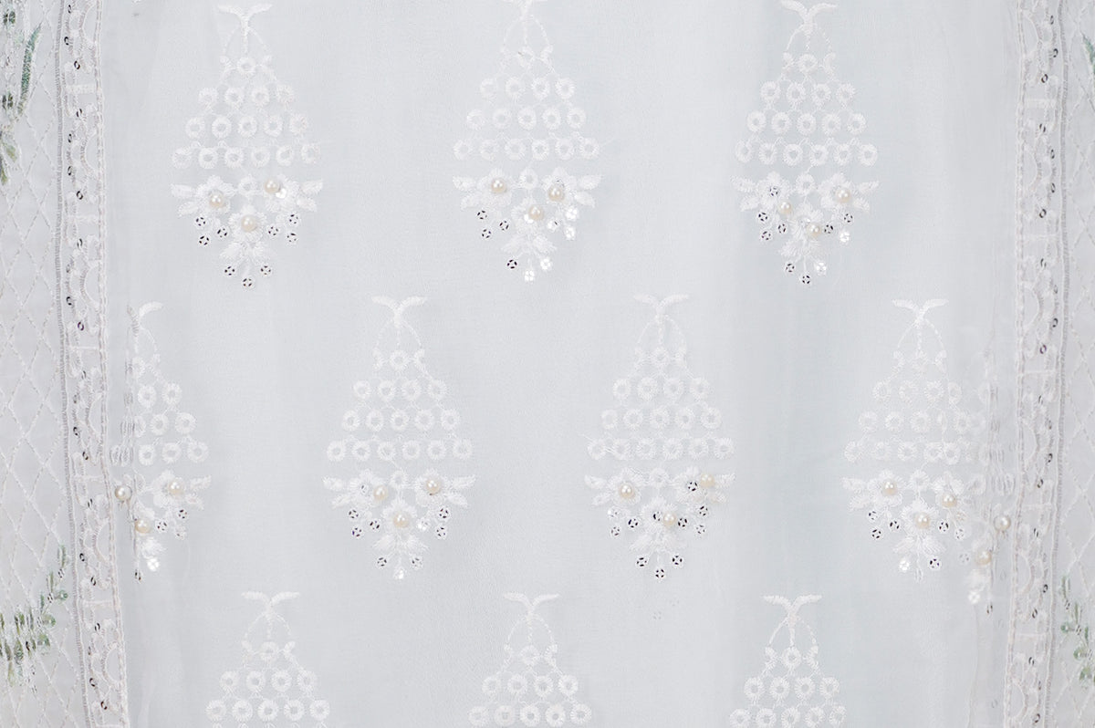 Ivory White and Ice Blue Embroidered Three-Piece Set