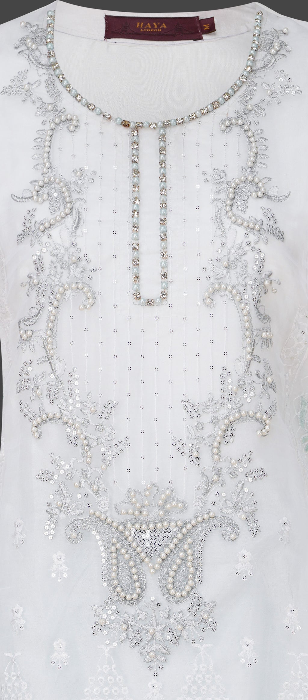 Ivory White and Ice Blue Embroidered Three-Piece Set