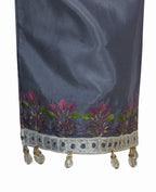 Slate Grey Organza Embroidered Three-Piece Set with Tassel Dupatta