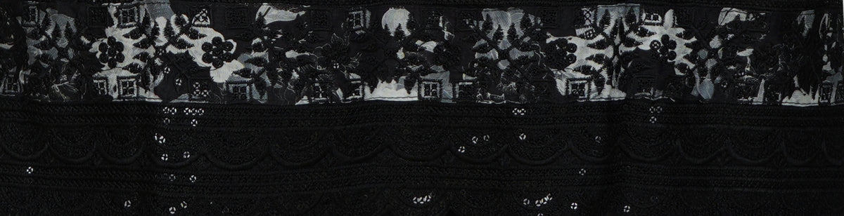 Noir Bloom Black Embroidered Rayon  Three-Piece Suit