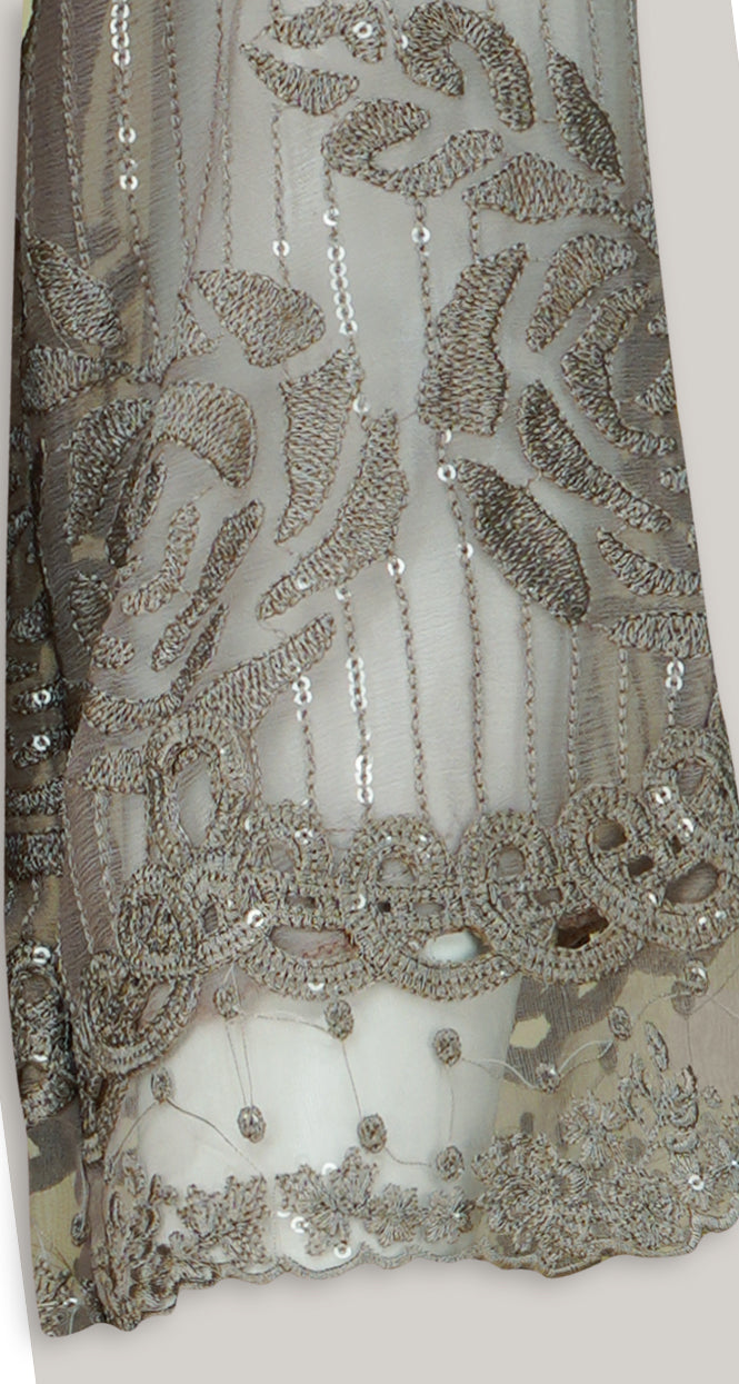 Dove Grey Embellished Chiffon Three-Piece Suit