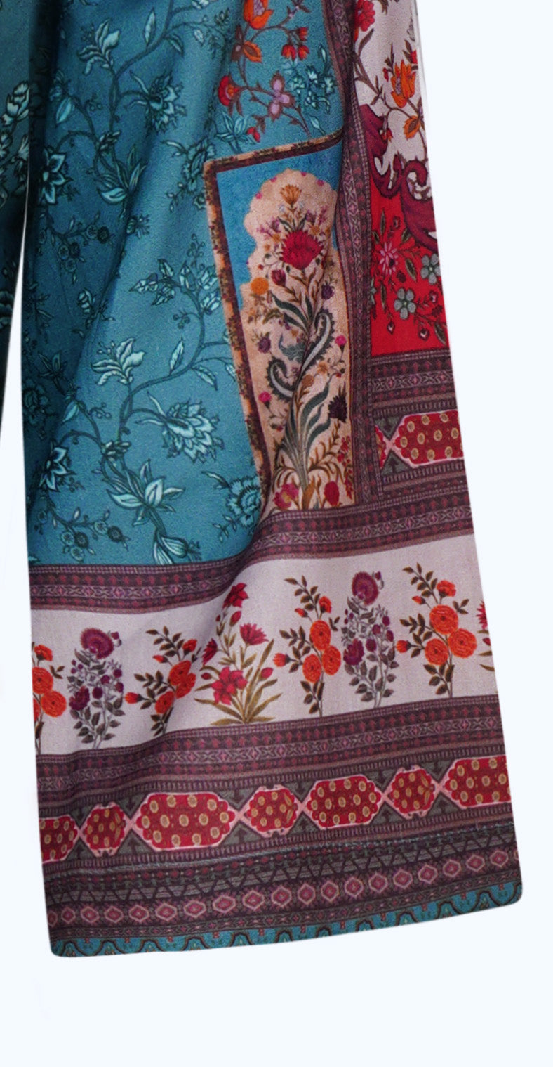 Ivory and Teal Embroidered Three-Piece Suit