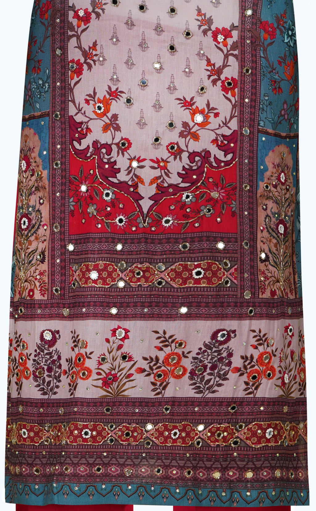 Ivory and Teal Embroidered Three-Piece Suit