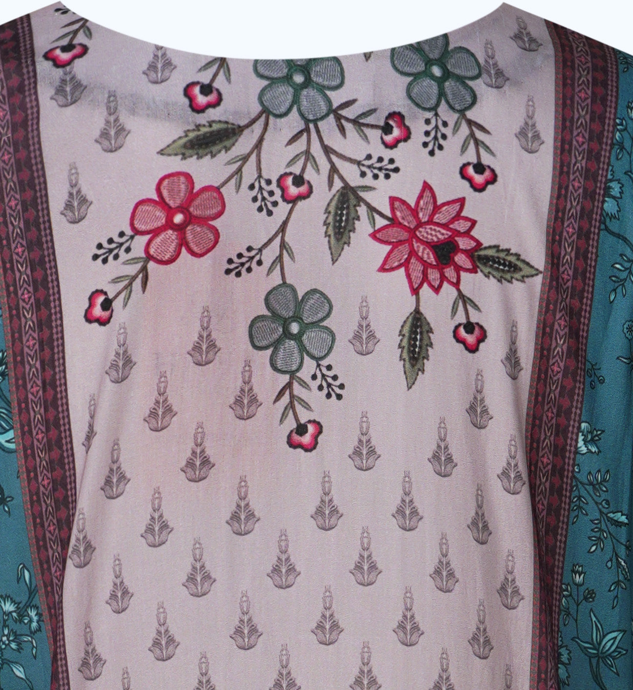 Ivory and Teal Embroidered Three-Piece Suit
