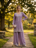 Light Purple Chiffon Zardozi Three-Piece Suit