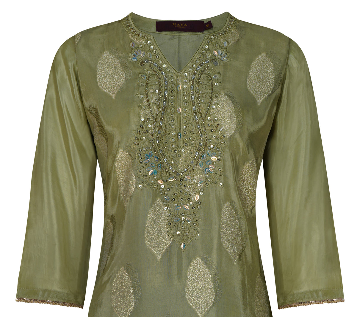 Light Olive Zardozi Three Piece Suit