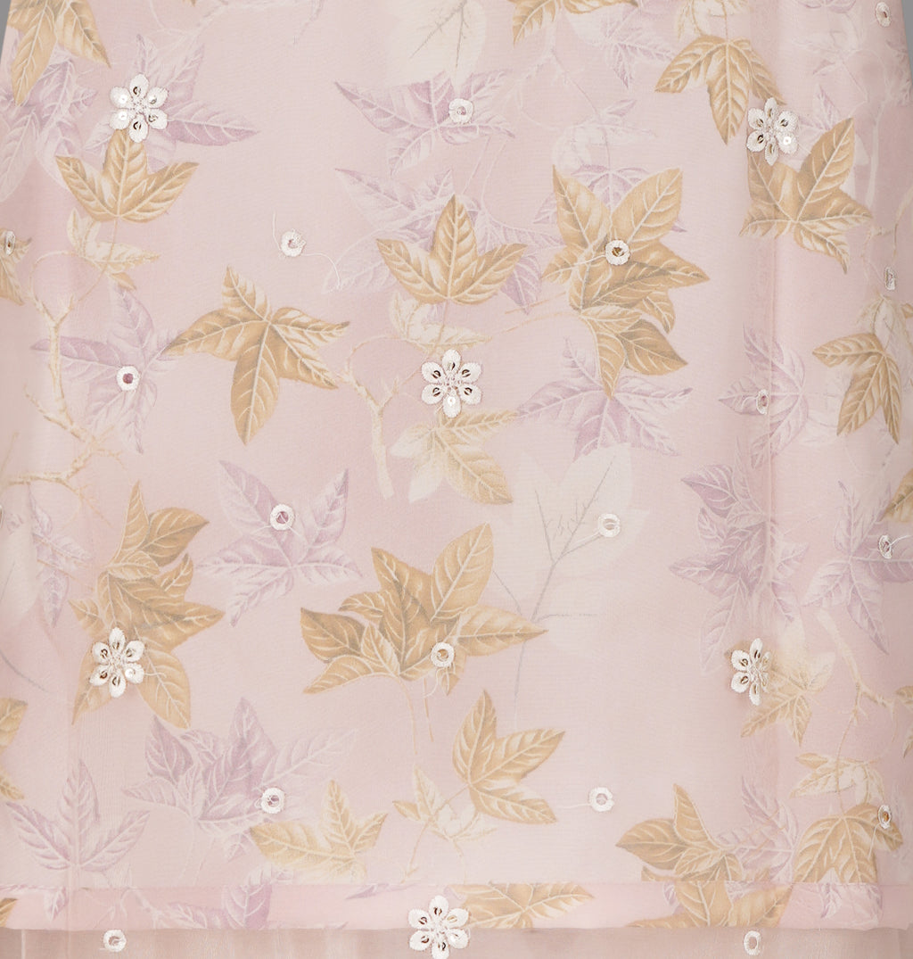 Soft Blush Organza Embroidered Three-Piece Set with Pearl Tassel Dupatta