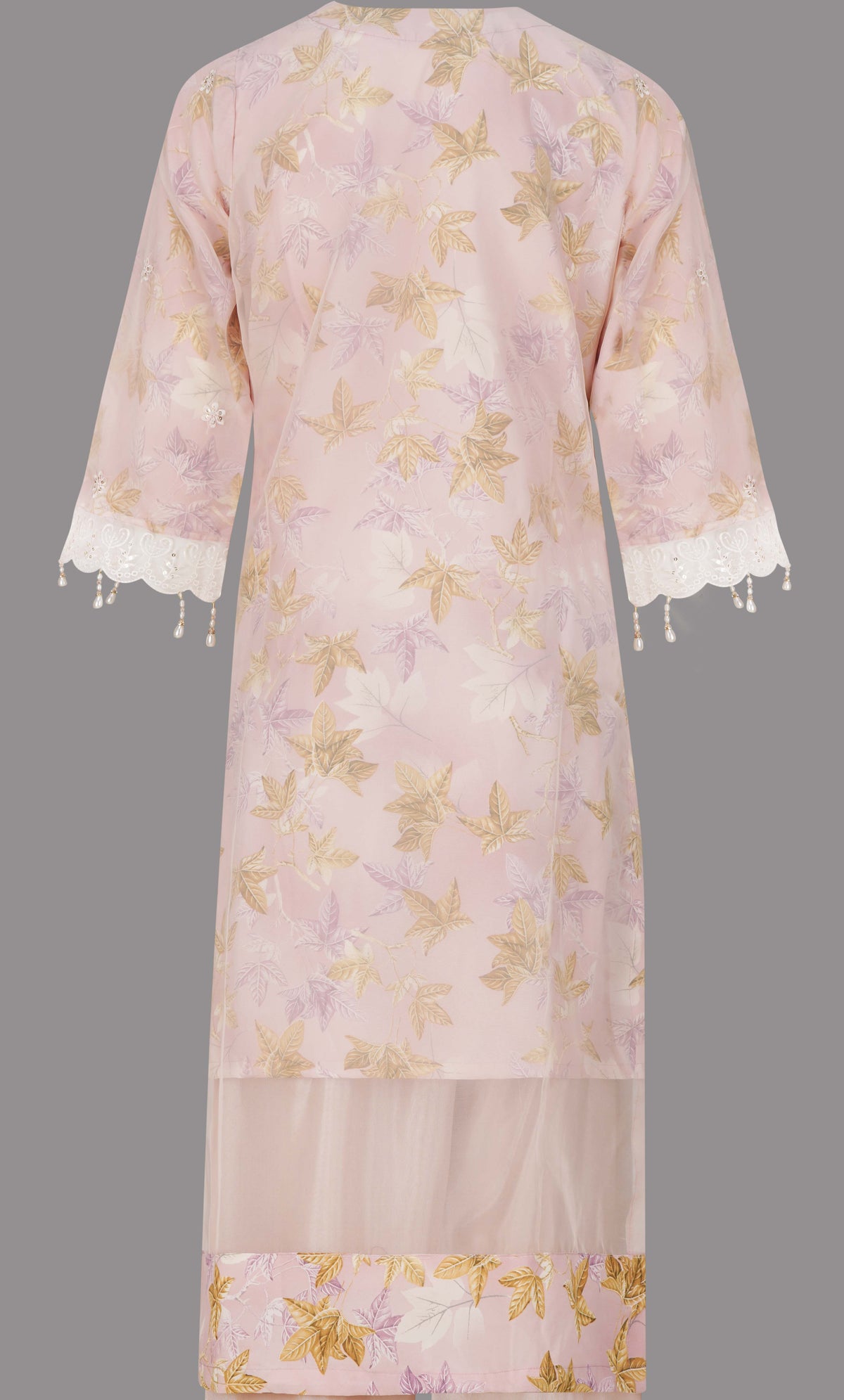 Soft Blush Organza Embroidered Three-Piece Set with Pearl Tassel Dupatta
