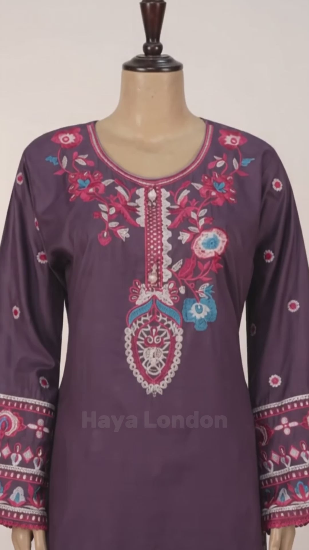 Purple Mixed  Cotton Embroidered Three Piece Suit