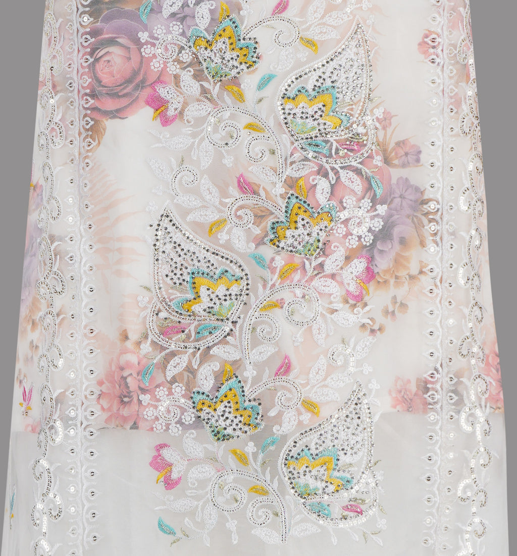 Ivory Blossom Embroidered Organza Three-Piece Suit