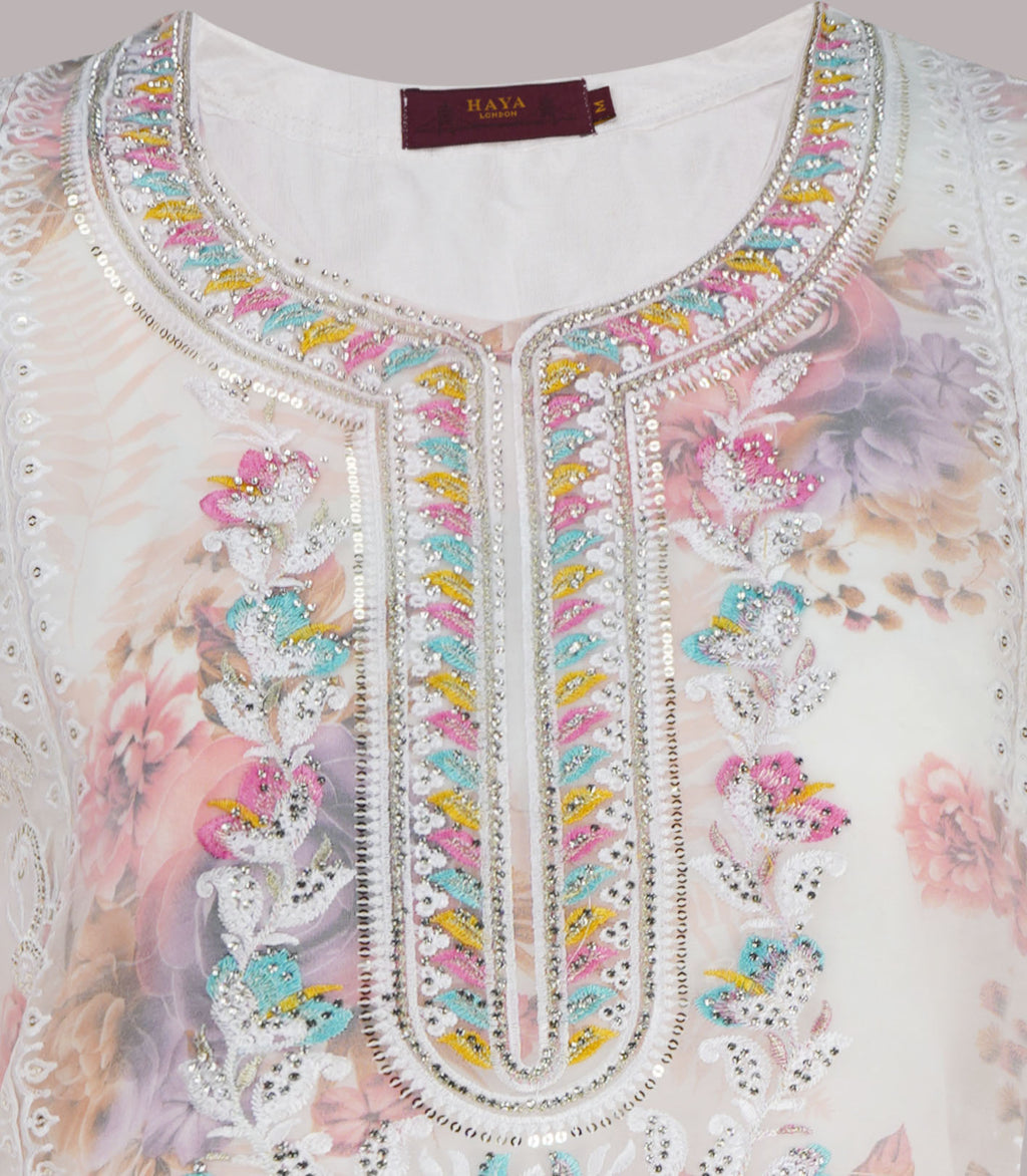 Ivory Blossom Embroidered Organza Three-Piece Suit