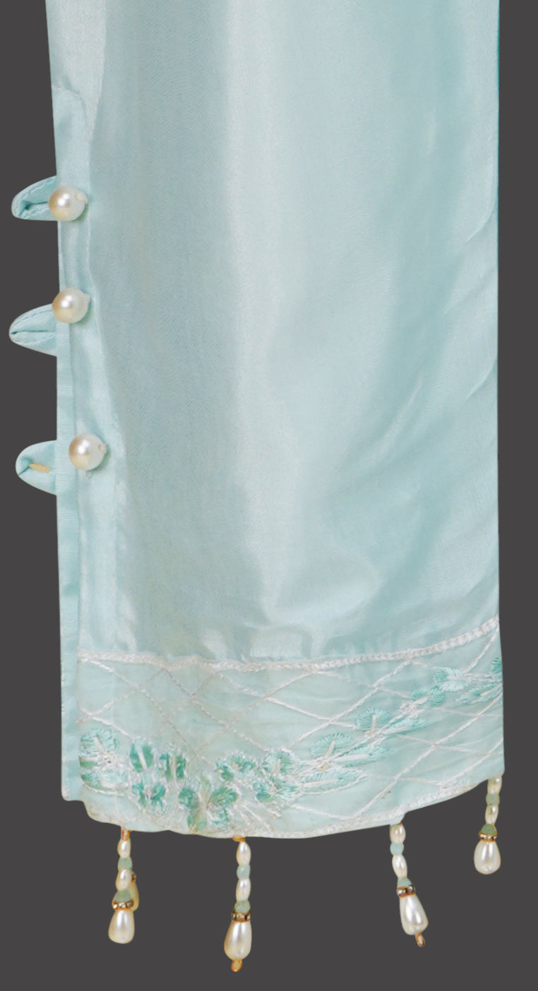 Ivory White and Ice Blue Embroidered Three-Piece Set