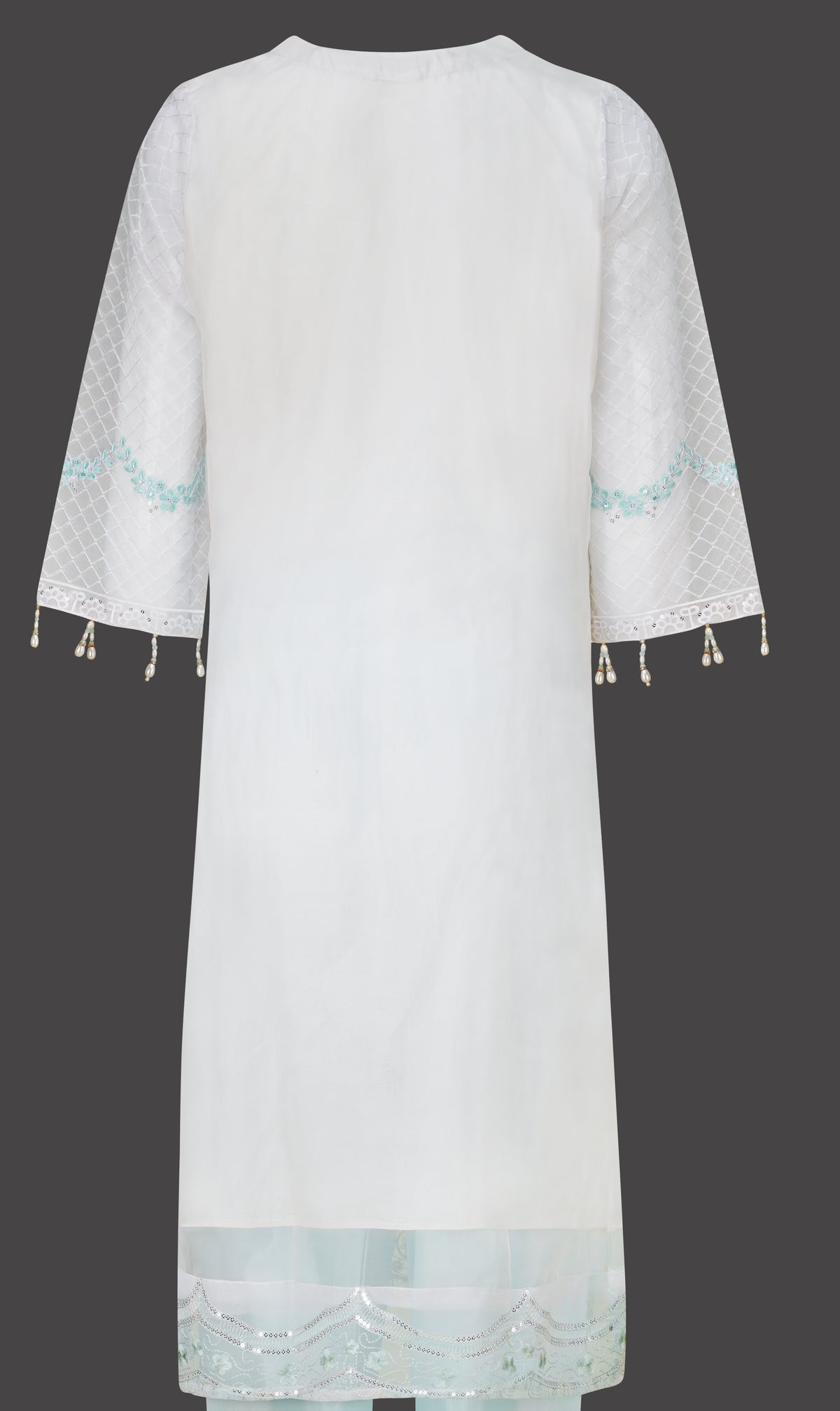 Ivory White and Ice Blue Embroidered Three-Piece Set