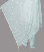 Ivory White and Ice Blue Embroidered Three-Piece Set