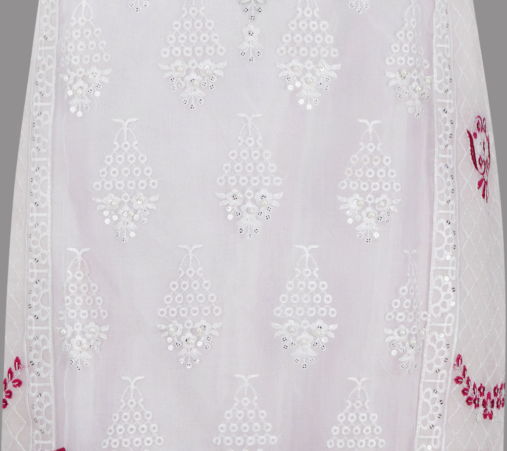 Ivory White And Magenta Pink Embroidered Three Piece Suit