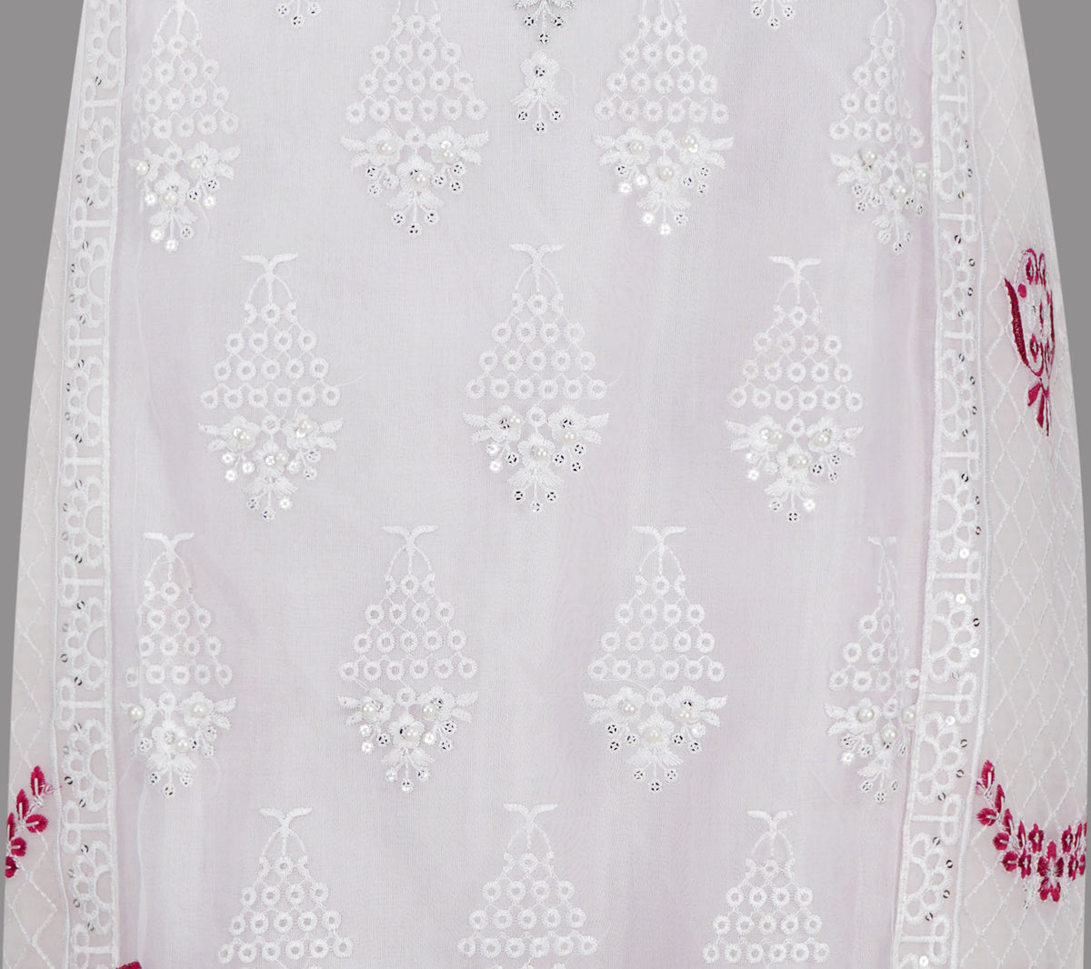 Ivory White And Magenta Pink Embroidered Three Piece Suit