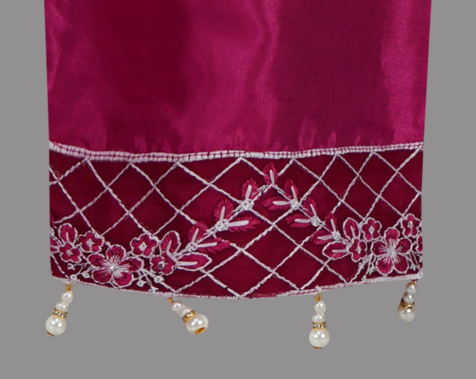 Ivory White And Magenta Pink Embroidered Three Piece Suit