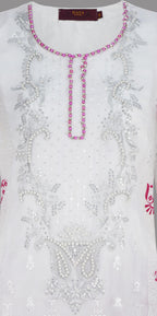 Ivory White And Magenta Pink Embroidered Three Piece Suit
