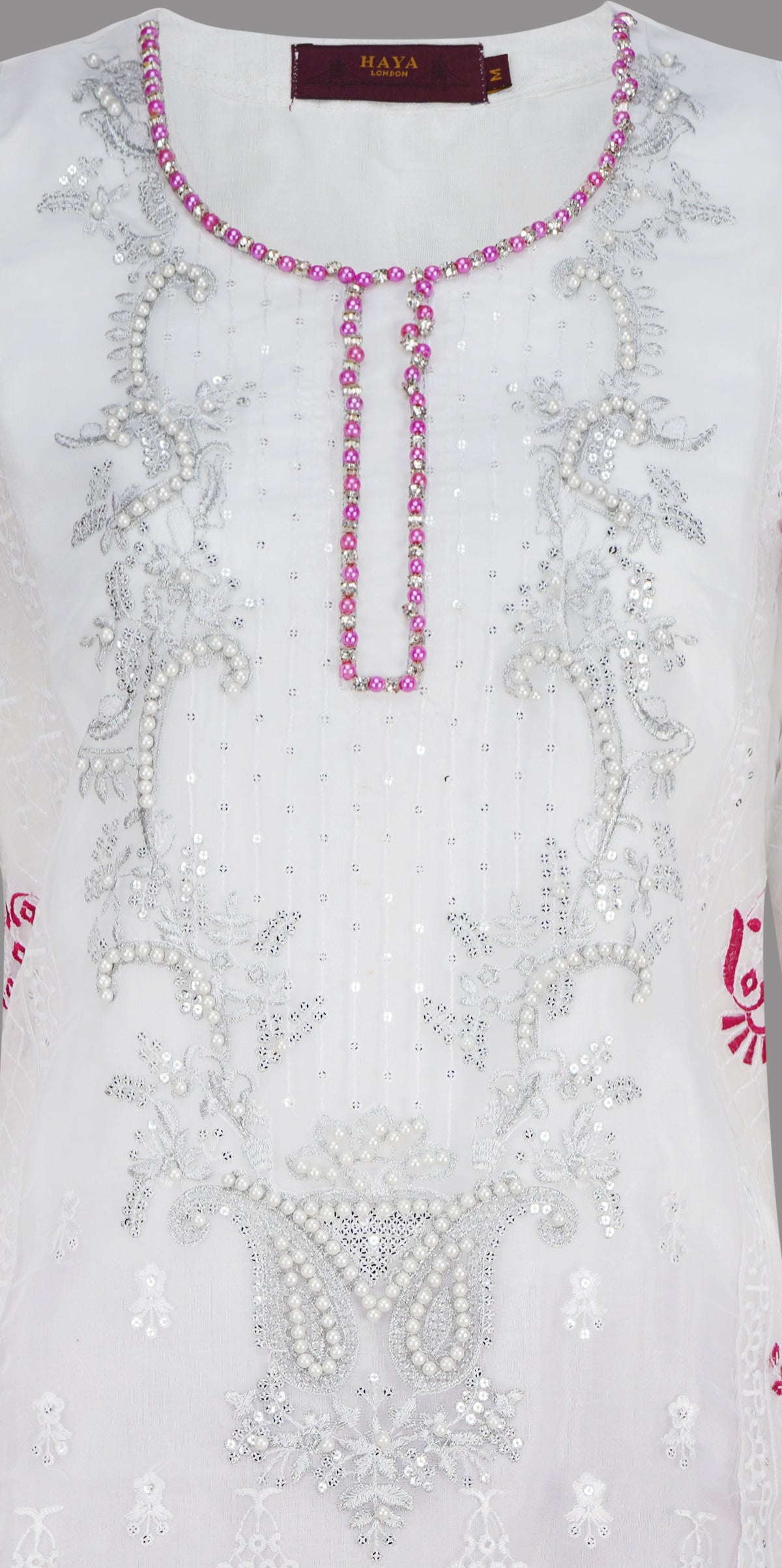 Ivory White And Magenta Pink Embroidered Three Piece Suit